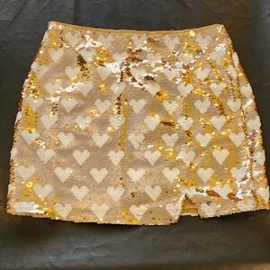 Brand new Pink Lily Gold with white heart sequin mini skirt size XL